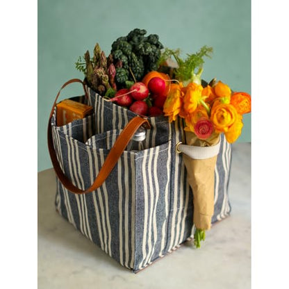 CapaBunga Farmer's Market Tote - 7 Pocket Large Utility Tote with Handles - Heavy Duty Canvas Utility Bag with Vegan Leather Base - Reusable Patterned Grocery Bag - color: Patterned