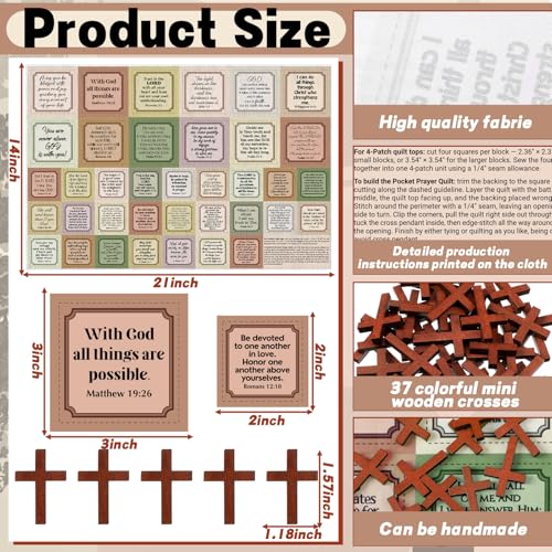 Fanfanwin 38 Sets Prayer Quilt Squares with Crosses, Retro2, Brown - color: Brown, style: Retro2