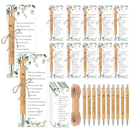 Tenceur 50 Sets Christian Gifts Bulk Church Members Bulk Bible Verse Bamboo Pens and Inspirational Bookmarks Religious Gifts Sets for Vbs Sunday School Party Women Men