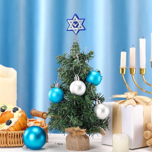 Namalu Christmas Hanukkah Tree Topper 4 Inch Mini Star of David Tree Topper Small Hanukkah Ornament Decor for Chanukah Jewish Home Xmas Wine Bottle Wedding Bridal Shower Holiday Party Decoration - style: Hexagram