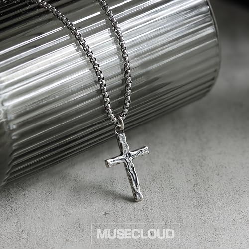 925 Sterling Silver Crucifix Necklace for Men, 18-26 Inch - color: Oxidized Sterling Silver Crucifix Pendant with Stainless Steel Chain, size: 20 in (50cm) Chain - Average Length for Men