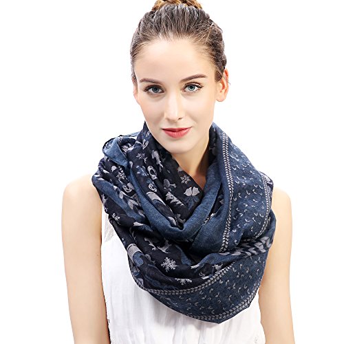 Lina & Lily Holiday Christmas Pattern Print Women's Infinity Scarf Lightweight - color: Blue, Christmas