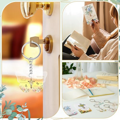 Jetec 60 Pcs Christian Keychain & Bookmark - Religious Bible Verse Gift Set with Bag for Christmas Party Favors Donation - style: Butterfly, Flowers