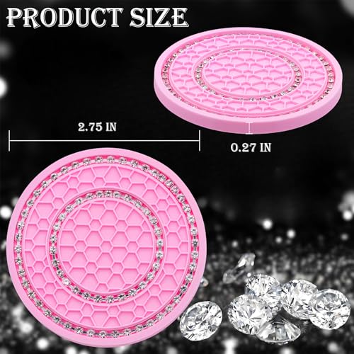 2PCS Bling Crystal Rhinestone Cup Holder Coaster, 2.75 inch Soft Silicone Anti-Slip Shockproof, Car Cup Holder Insert Coasters, Universal Car Interior Accessories for Women (Pink & White) - color: Pink & White, size: 2 pcs
