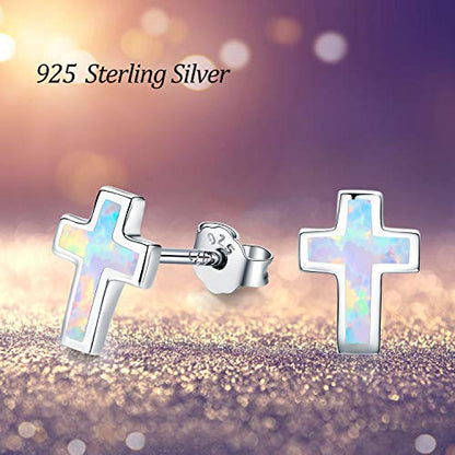 Opal Cross Stud Earrings, 925 Sterling Silver Hypoallergenic Stud Earrings - style: Cross