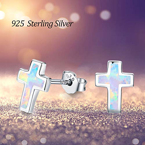 Opal Cross Stud Earrings, 925 Sterling Silver Hypoallergenic Stud Earrings - style: Cross
