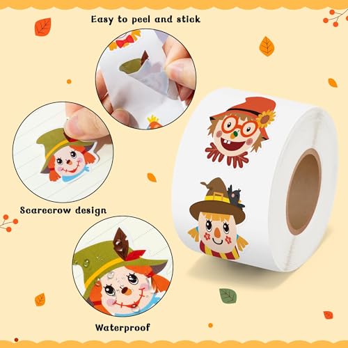 Haooryx Fall Scarecrow Sticker Rolls, 1000 Pcs Autumn Scrapbook Stickers - style: Fall-Theme Scarecrow Head 2Roll