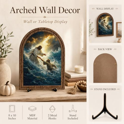 Farmhouse Christian Arch Wood Sign, Jesus Rescues Peter Faith Gift 8"×10" - color: color_name14