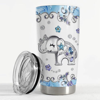 SANDJEST Elephant Tumbler 20oz Jewelry Drawings Stainless Steel Insulated Tumblers Elephants Gifts for Women Girls Coffee Travel Mug Cup Gift for Birthday Christmas - color: Elephant
