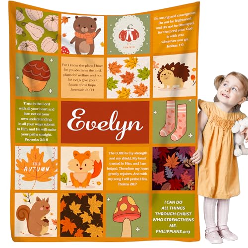 Custom Name Fall Blanket Autumn Soft Cozy Harvest Blanket for Verse Blankets with Inspirational Thoughts and Prayers Religious Boys Girls Kids Adults Halloween Christmas Birthday Christian Gifts - color: Autumu-01