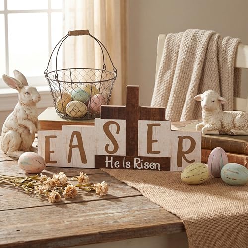 Easter Resurrection Decorations Religious He is Risen Sign Easter Wooden Table Centerpieces with Farmhouse Rustic Cross Hanging Christian Tiered Tray Decor for Spring Table Home Shelf Decor - style: Crucifix