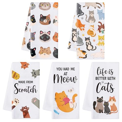 R HORSE 5Pcs Funny Cat Kitchen Towel Funny Saying Dish Towel Cat Lover Gift - color: Cat