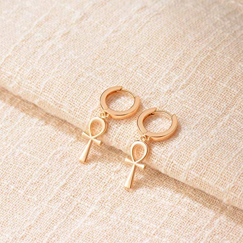 VACRONA Gold Heart Hoop Earrings Huggie Earrings for Women 14k Gold Plated Small Hoops Earrings - color: Ankh GD