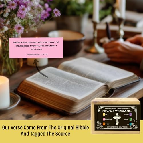 Bible Verse Box (150 Verses), Upgrade Color-Coded Read Me Whenever Bible Verses Cards in Jar, Prayer Box and Wooden Handheld Pocket Cross, Christian Gift for Her, Christmas - color: Bible Box 2