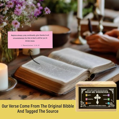 Bible Verse Box (150 Verses), Upgrade Color-Coded Read Me Whenever Bible Verses Cards in Jar, Prayer Box and Wooden Handheld Pocket Cross, Christian Gift for Her, Christmas - color: Bible Box 2