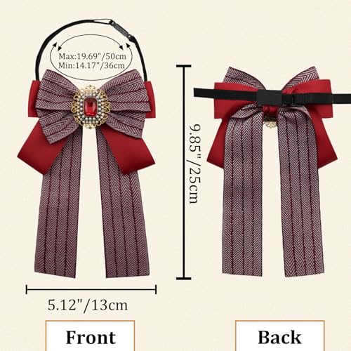 Womens Bow Tie Adjustable Rhinestone Bowtie for Women Ladies Girls Pre-tied Womens Tie for Shirt Suit Uniform - color: Red-strap