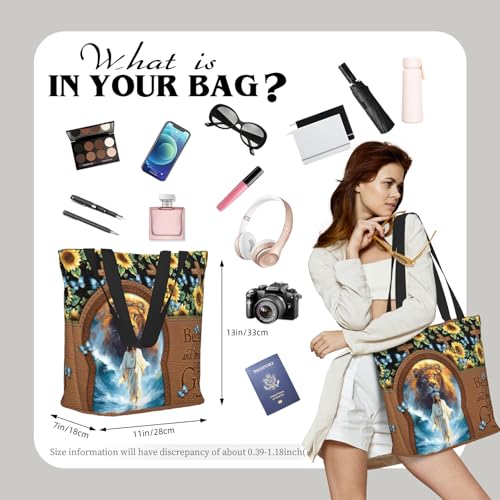 Christian Gifts Reusable Shopping Tote Bag Zippered Inspirational Tote Bags for Women Bible Verse Shoulder Bag - color: Jesus and the Lion