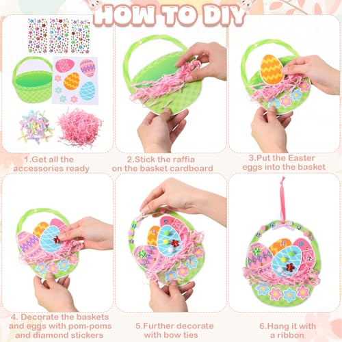 Funrous 48 Sets Crafts Kit Paper Crafts DIY Make Your Own Hanging Ornaments with Pompoms Diamond Stickers for Holiday Classroom Activities Party Favors, Easter Basket - style: Easter Basket