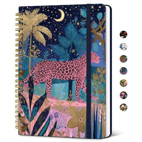 Taja Lined Spiral Journal for Women, A5 Cute Hardcover Notebook for Work - color: P-Midnight Jungle