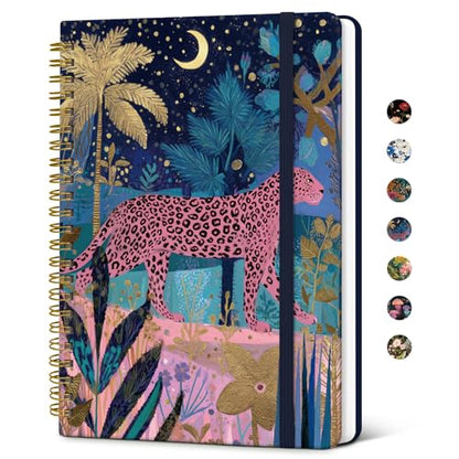 Taja Lined Spiral Journal for Women, A5 Cute Hardcover Notebook for Work - color: P-Midnight Jungle