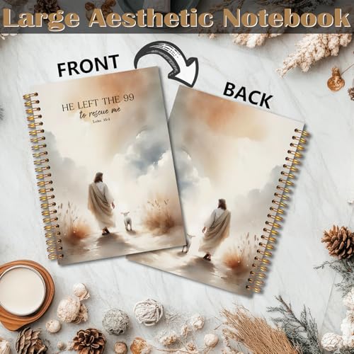 Christian Jesus Spiral Notebook 5.5x8.3, He Left the 99 to Rescue Me Lamb Journal, Jesus Christian Gifts for Women, Prayer Journal for Women, Bible Journaling Notebooks for Note Taking - color: Christmas-02