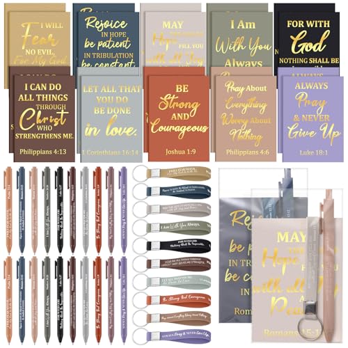 Eersida 80 Pcs Bulk Christian Gifts Notebooks Pens Keyring Church， stylish - color: Stylish, style: Bible