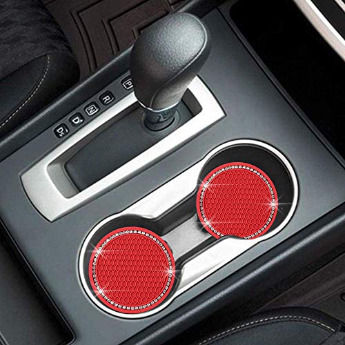 2 Pack Bling Car Cup Holder Coaster, 2.75 Inch Cup Holder Insert Mat - color: Red