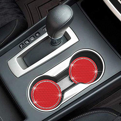 2 Pack Bling Car Cup Holder Coaster, 2.75 Inch Cup Holder Insert Mat - color: Red