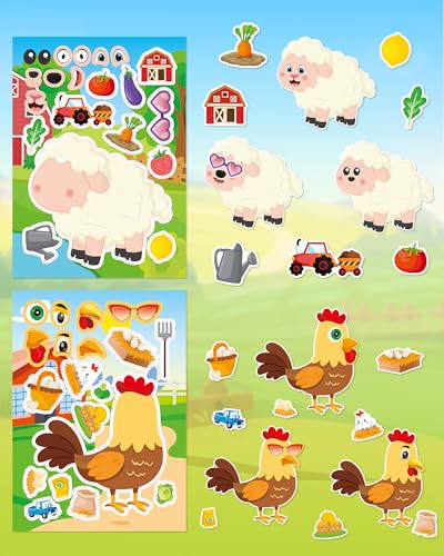 48 Farm Animal Make-a-Face Sticker Sheets for Kids - style: Farm Fun