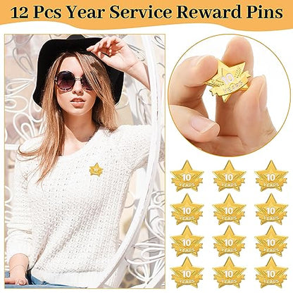 Tigeen 12 Pcs Year Service Reward Pins Star Enamel Pins, 10 Years - style: 10 Years