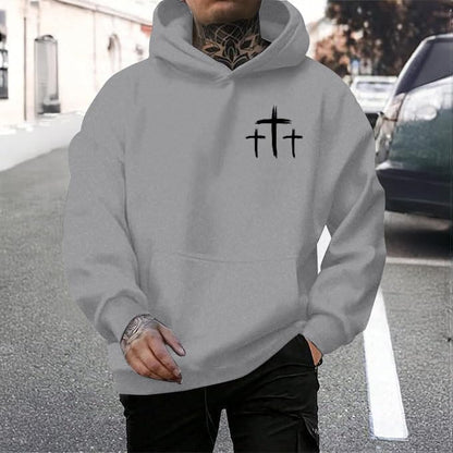 Men Faith Over Fear Christian Cross Graphic Pullover Hoodie - color: Grey, size: Small