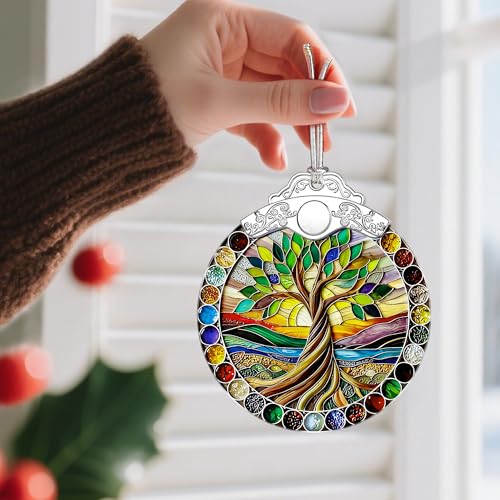 Stained Glass Ornament, Tree of Life Christmas Ornaments, Christmas Tree Ornaments, Holiday Ornament & Festive Home Decor, Exquisite Party Gifts for Nature Lovers & Tree of Life Gifts - color: Style 2-tree of Life
