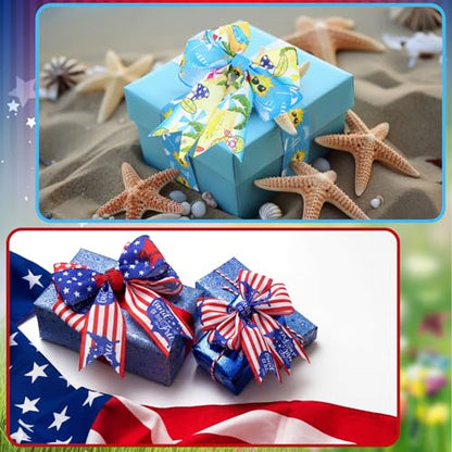 12 Rolls 60 Yards Summer Wired Ribbon for Wreaths Bows Crafts - style: Summer Memorial Day