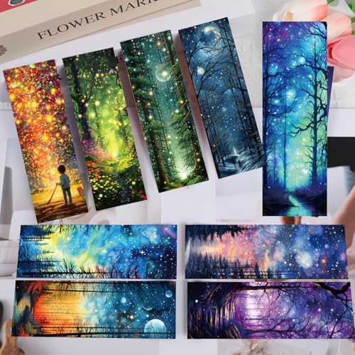 100 Pcs Fantasy Starry Night Bookmarks Moon Space Book Page Marks - color: Starry Night Forest