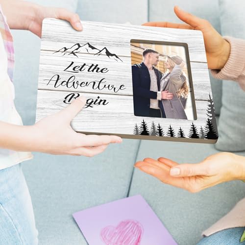 Engagement Picture Frame Gifts for Couples, Let The Adventure Begin Gift Wooden Picture Frames, 4x6 inch Photo - color: Green