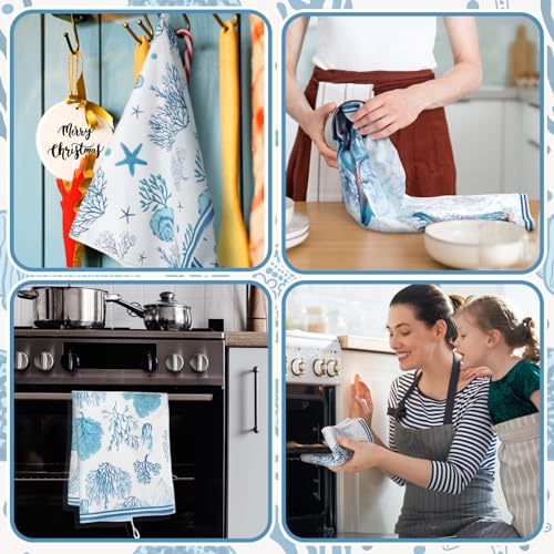 Boyiee 6 Pcs Beach Kitchen Towels Coastal Kitchen Decor - color: Ocean