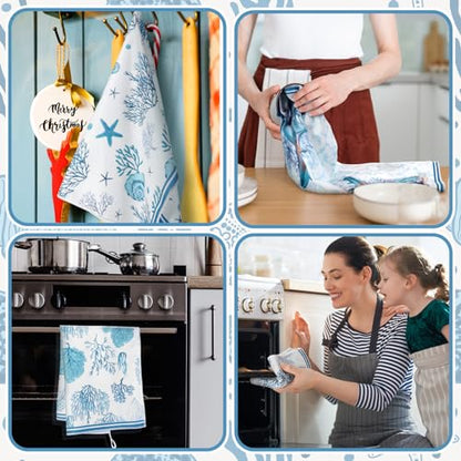 Boyiee 6 Pcs Beach Kitchen Towels Coastal Kitchen Decor - color: Ocean