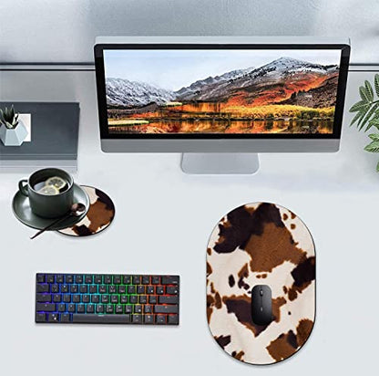 Personality Mouse Pad With Coaster Set, Cow Hide Print Fashion Design Non-Slip Rubber Gaming Mouse Pad Computer Laptop - color: Cow Hide Print