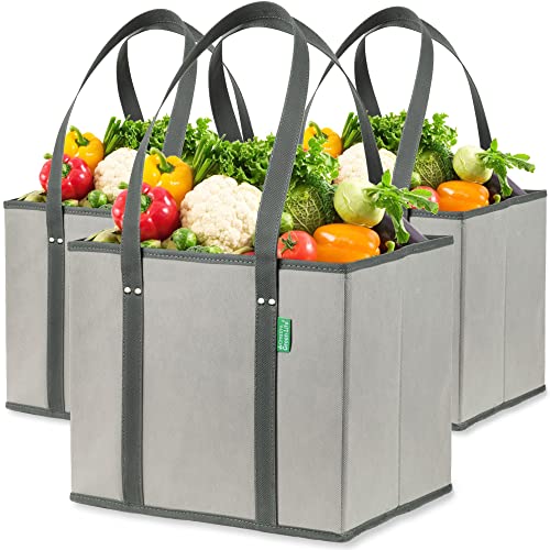 Reusable Grocery Bags (3 Pack) – Heavy Duty Shopping Bags, Gray - color: Gray