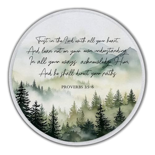 Christian Proverbs 3 5-6 Forest Mountains Small Round Mouse Pad 8.6x8.6in - color: Proverbs 3 5-6 Mouse Pad