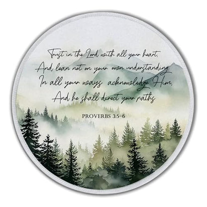 Christian Proverbs 3 5-6 Forest Mountains Small Round Mouse Pad 8.6x8.6in - color: Proverbs 3 5-6 Mouse Pad