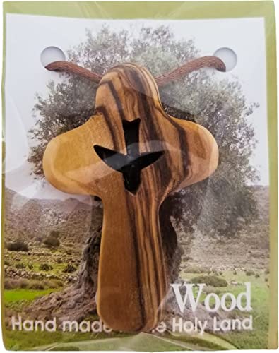 Logos Trading Post Holy Spirit Dove Comfort Cross, Wooden Cross Necklace for Men & Women, Certified Holy Land Olive Wood Orthodox Pendant Necklace from Bethlehem Israel