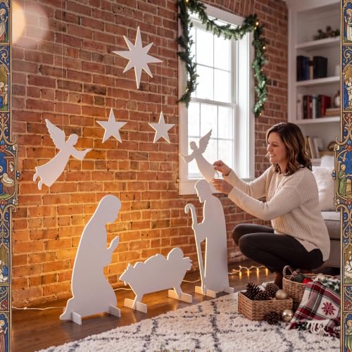 Pinkunn 7 Pcs Christmas Nativity Scene Decorations Set Indoor
