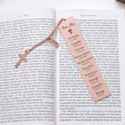 Christian Metal Bookmark with Bible Verses, Faith-Based Gift with 2026 Charm, Faith Affirmation Gift, Motivational Religious Scripture Reading Accessory for Women Men, Rose Gold - style: Rose Gold