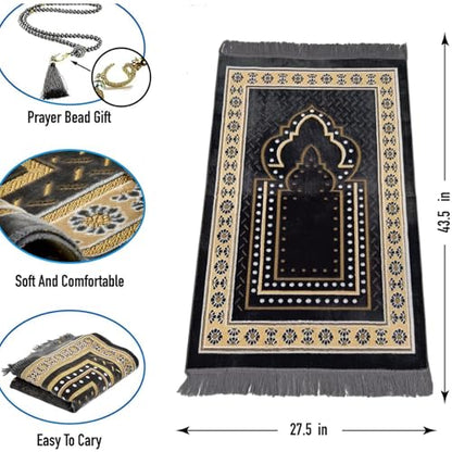 Turkish Muslim Prayer Rug, Mat with Beads for Men Women, Ramadan Hajj Gift (Gray) - color: Grey