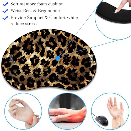 Mouse Pad 9.4"x7.9" + Wrist Support Pad + Embroidered Cup Pad Non-Slip Set, Ergonomic Mouse Wrist Support Pad, Suitable for Office/Gaming/Home Use, Leopard Print - color: Leopard Print