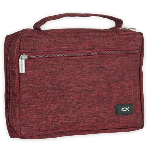 Christian Art Gifts Polyester Bible Cover for Men & Women: Jesus Fish Patch - color: Burgundy/Jesus Fish, size: Extra Large