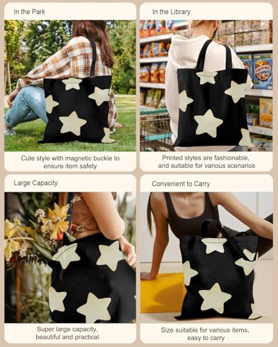 Miss Adola Canvas Tote Bag with Zipper for Women - color: Black Stars