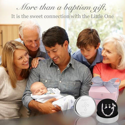 Tryuunion Baptism Bracelet in 925 Sterling Silver and Cultured Pearls for Baby Girls, Comes with a Unique Silver-plated Jewelry Keepsake Box, Christening and Baptism Gifts For Girl, Includes 3 Charms - style: Complete Set