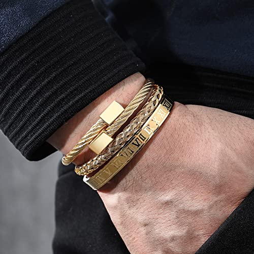 WFYOU Stainless Steel Bracelets for Men Gold Cuff Bracelet Birthday Gifts - color: Gold 4